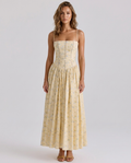 Florenne Printed Midi Dress Yellow - Front