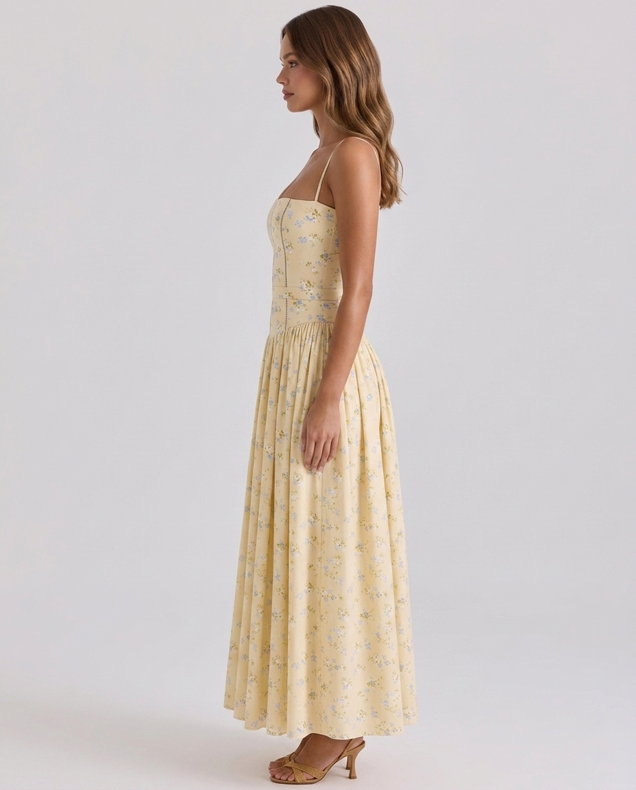 Florenne Printed Midi Dress Yellow - Side