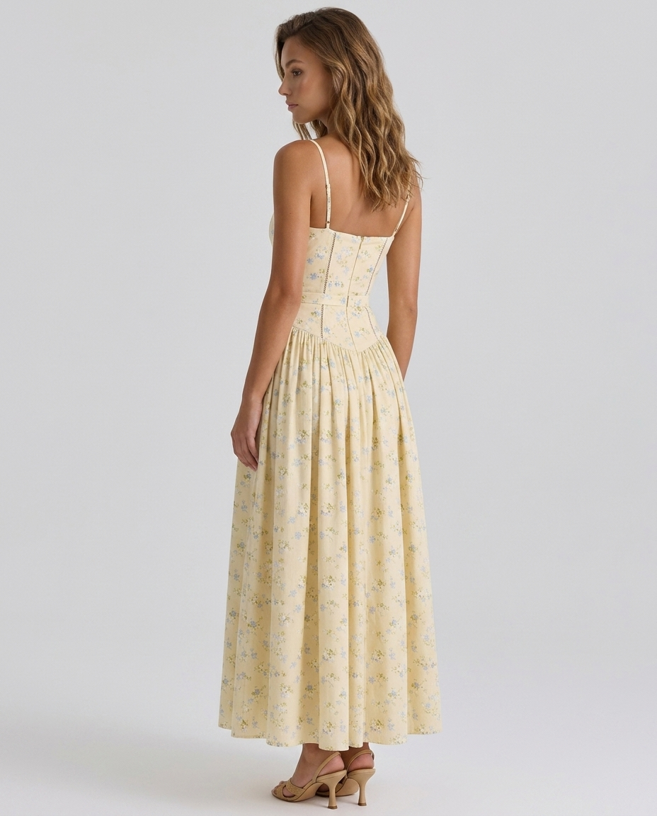 Florenne Printed Midi Dress Yellow - Rear Side