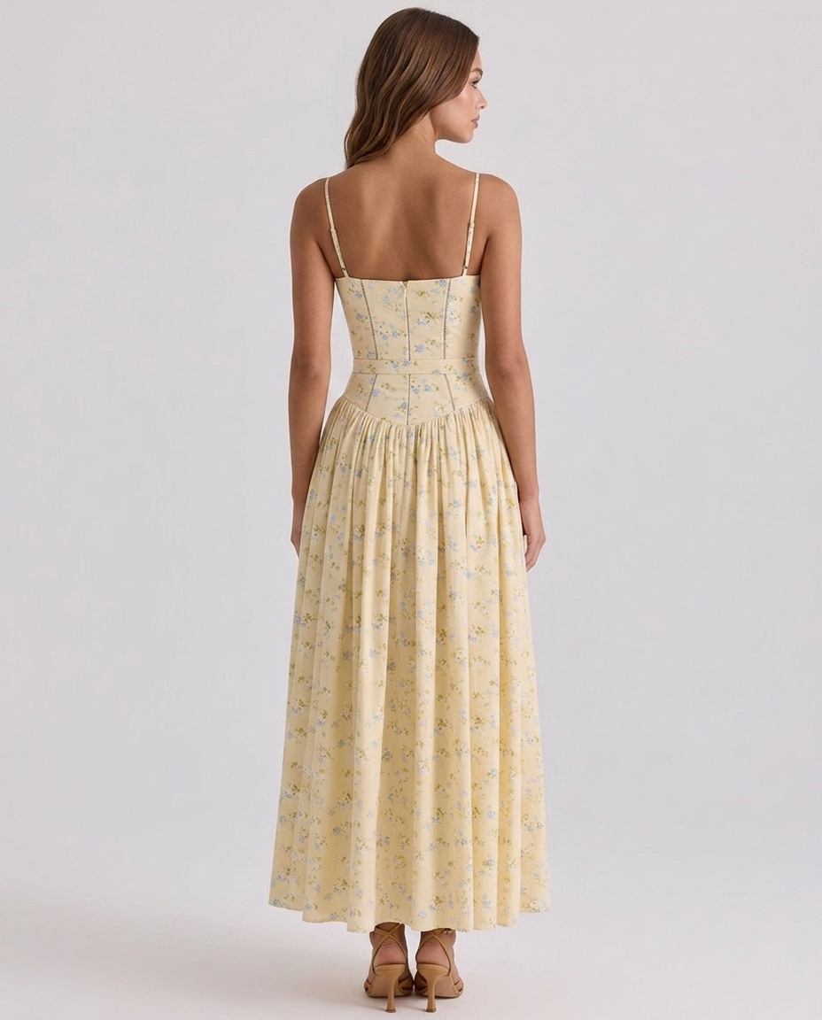 Florenne Printed Midi Dress Yellow - Rear