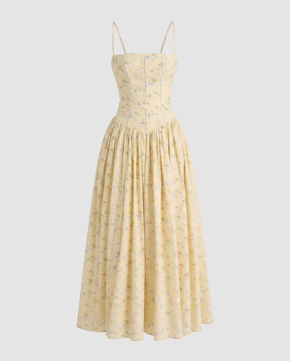 Florenne Printed Midi Dress Yellow - Ghost