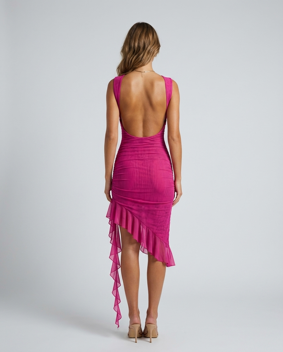 Noctelle Backless Column Dress Rose Red - Rear