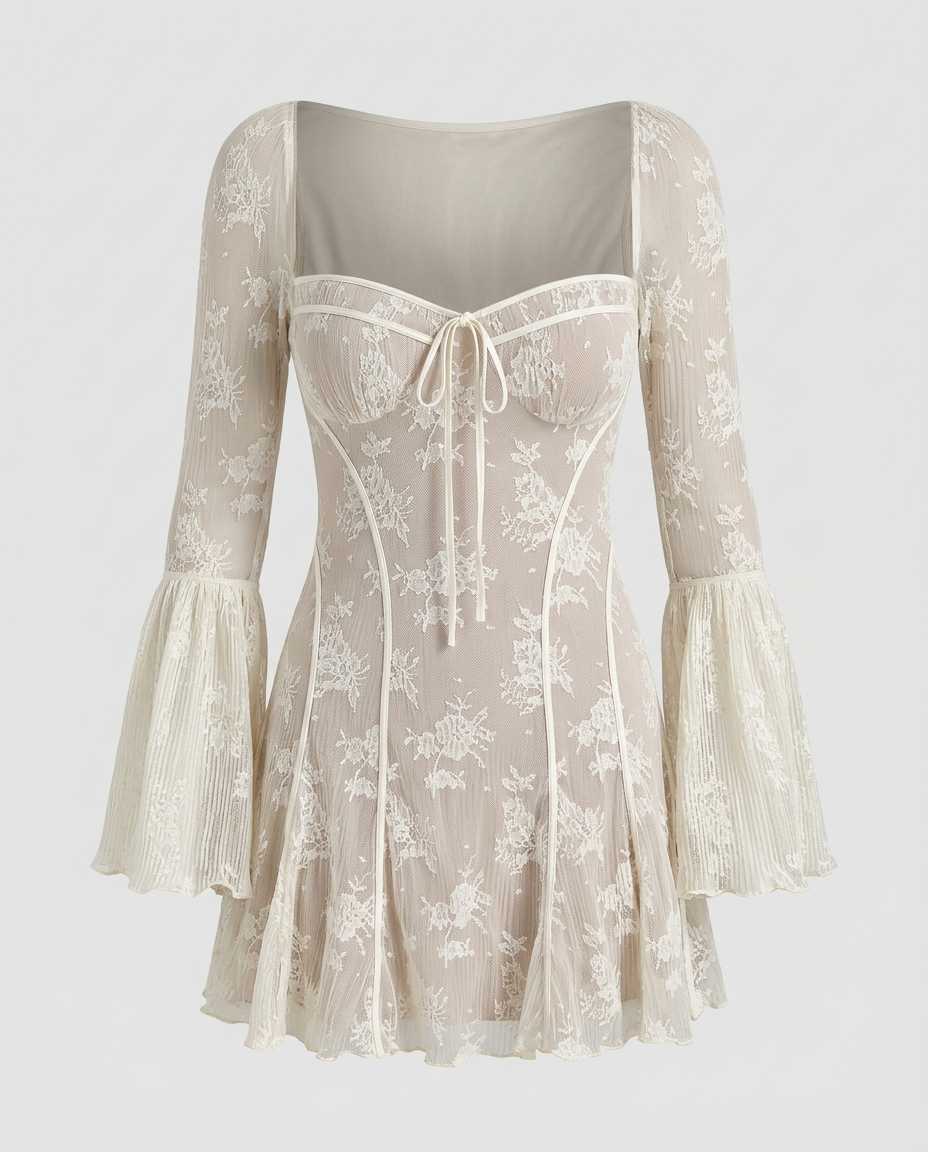 Cassara Lace Bell Sleeve Dress White - Ghost