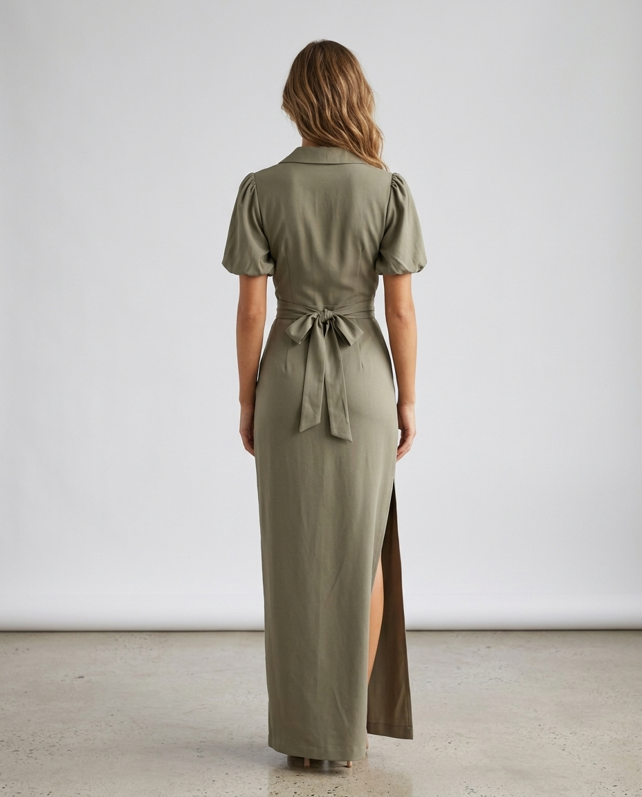 Meridian Dress Khaki - Rear