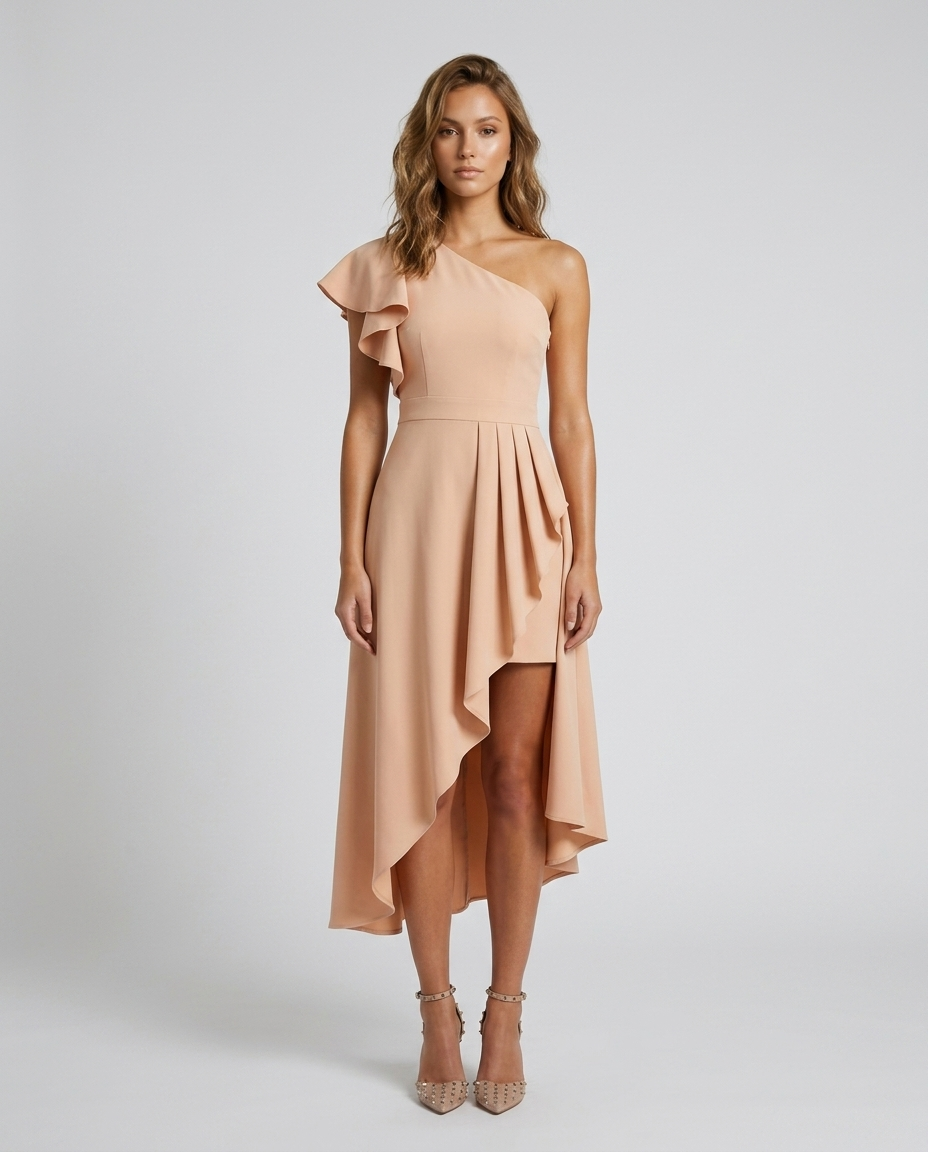 Auralis Pleated Dress Apricot Front