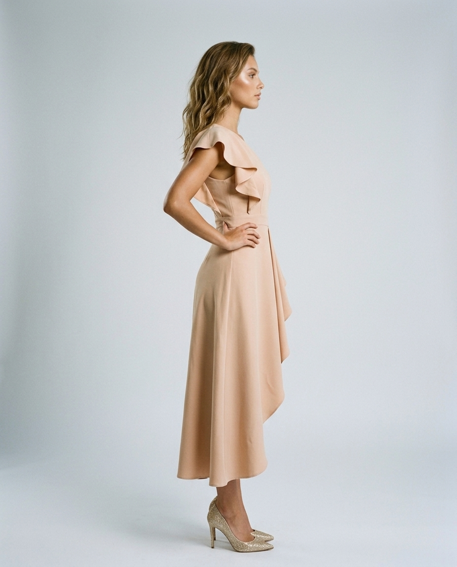 Auralis Pleated Dress Apricot Side