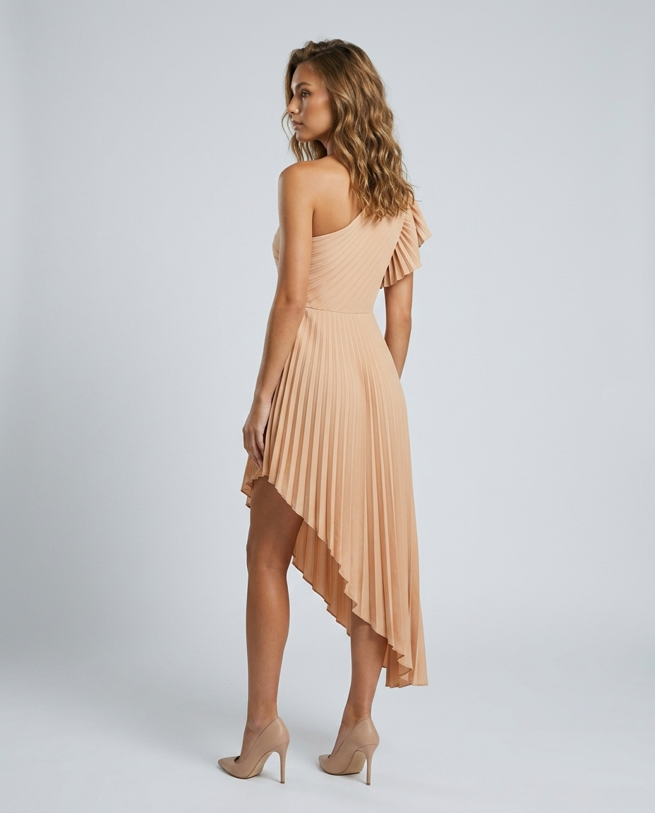 Auralis Pleated Dress Apricot Rear-Side