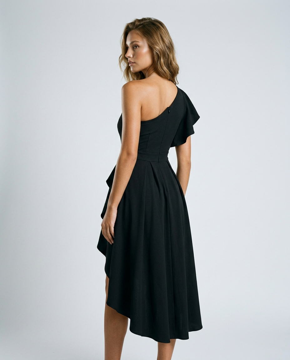 Auralis Pleated Dress Black Rear-Side