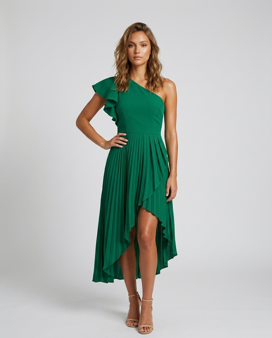 Auralis Pleated Dress Green Front