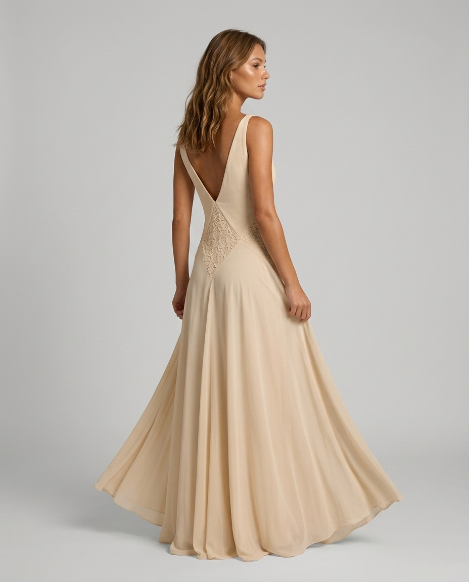 Ivresse Lace Knit Dress Beige Rear-Side