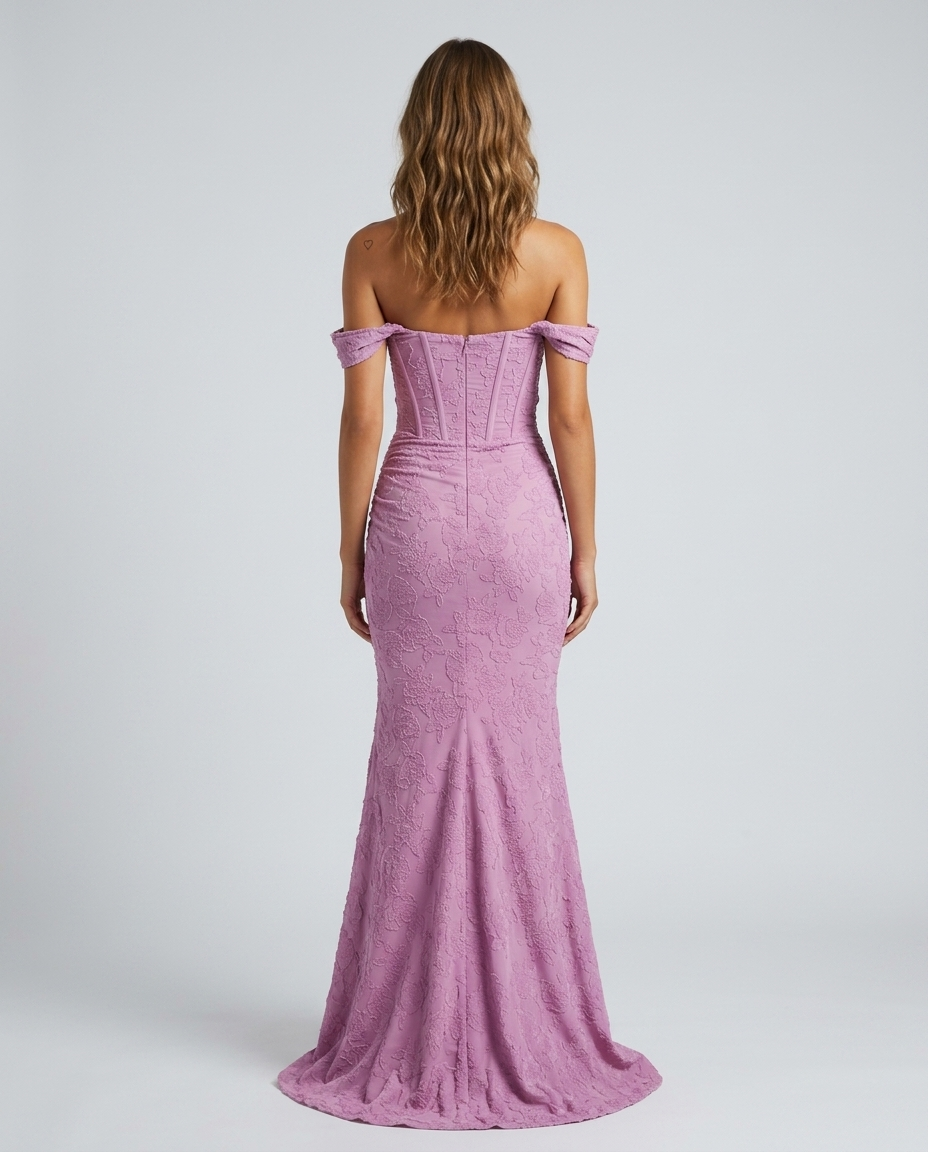 Vionette Jacquard Fishtail Dress Pink Purple Rear