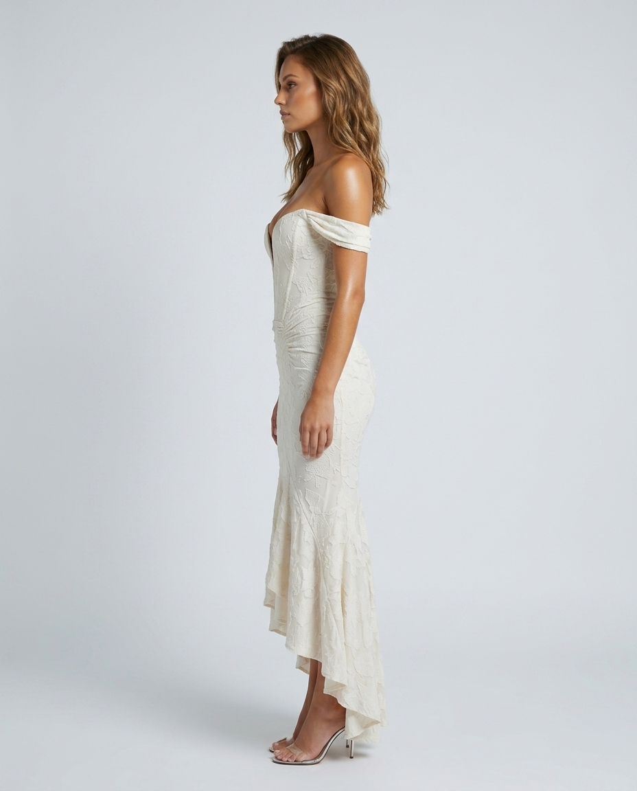 Vionette Jacquard Fishtail Dress Milky White Side