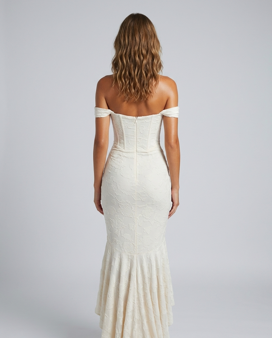 Vionette Jacquard Fishtail Dress Milky White Rear