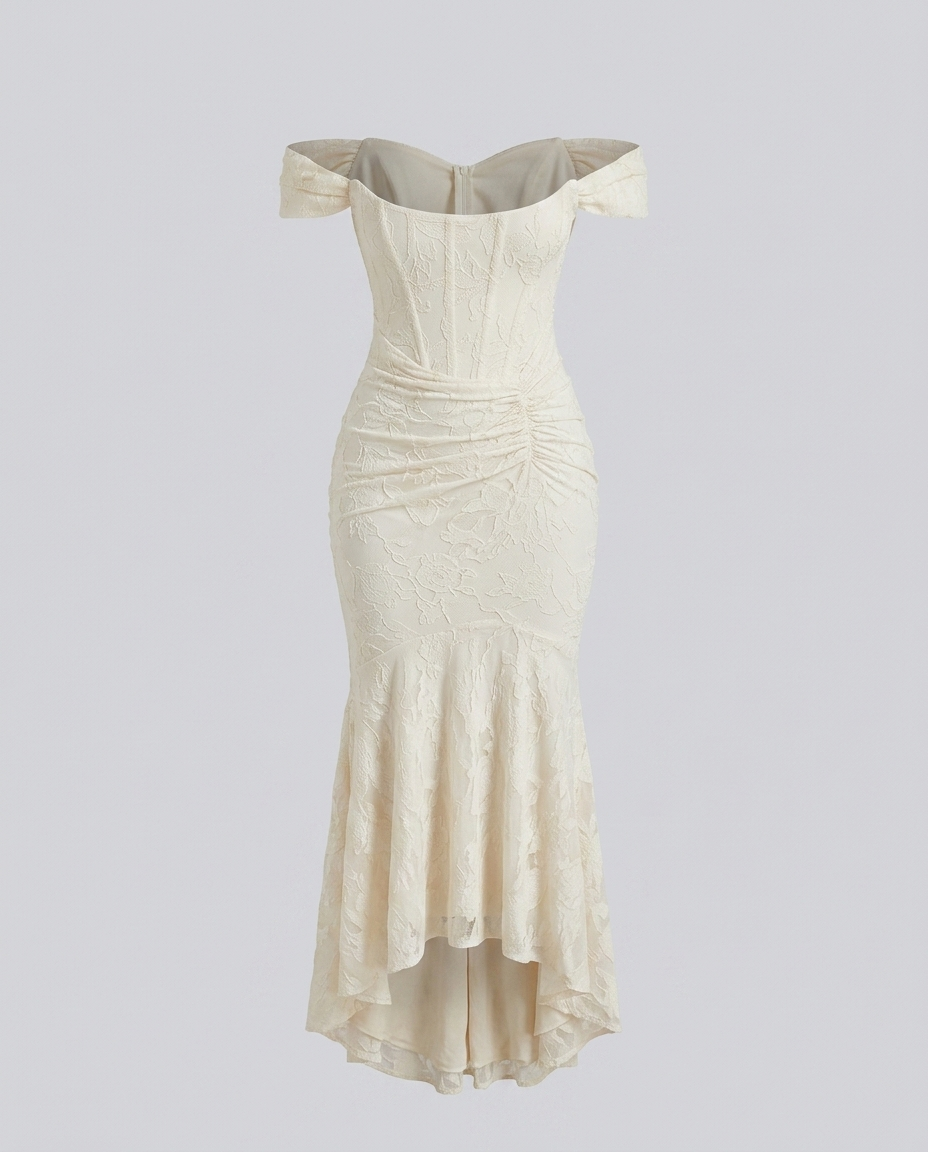 Vionette Jacquard Fishtail Dress Milky White Ghost