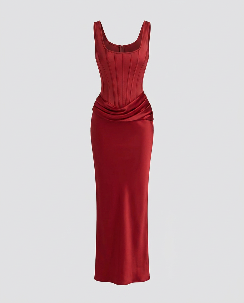 Ravelle Corset Pleated Gown - Red - Ghost