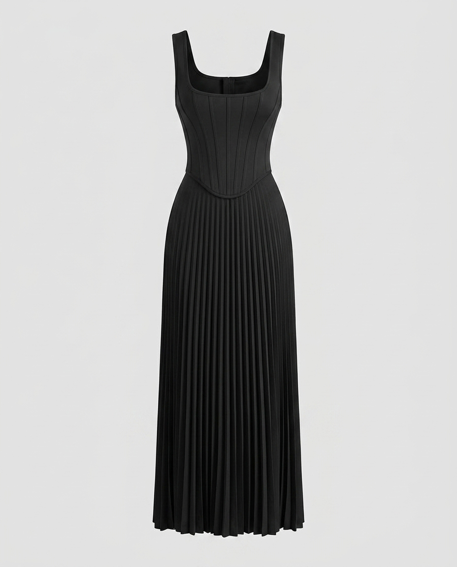 Ravelle Corset Pleated Gown - Black - Ghost