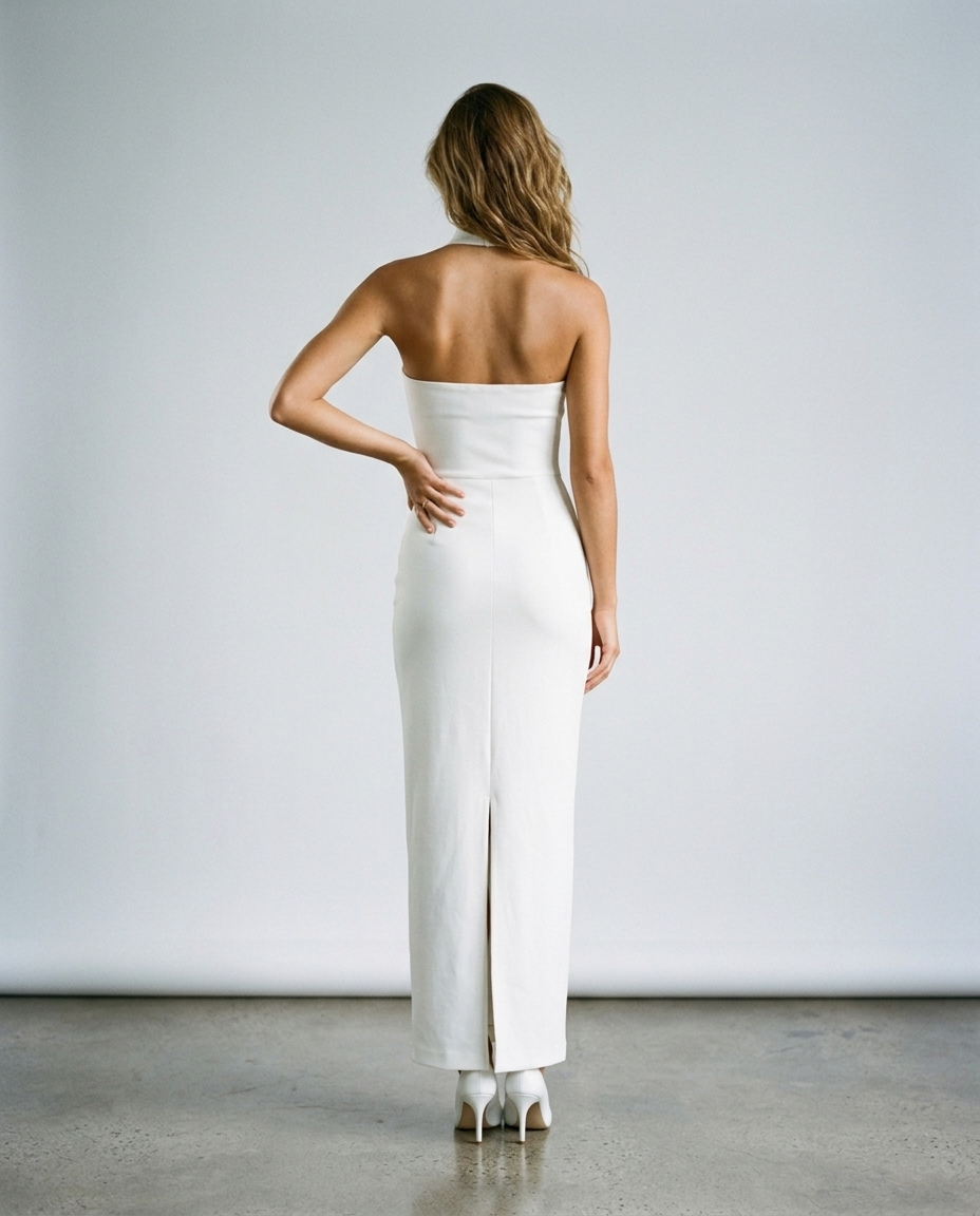 Kaivra Halter Dress - White - Rear