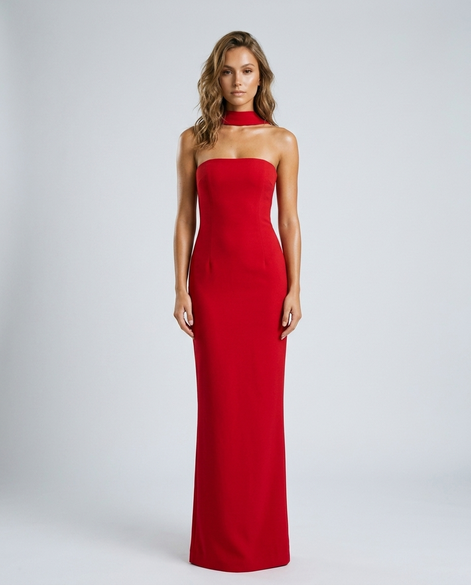 Kaivra Halter Dress - Red - Front