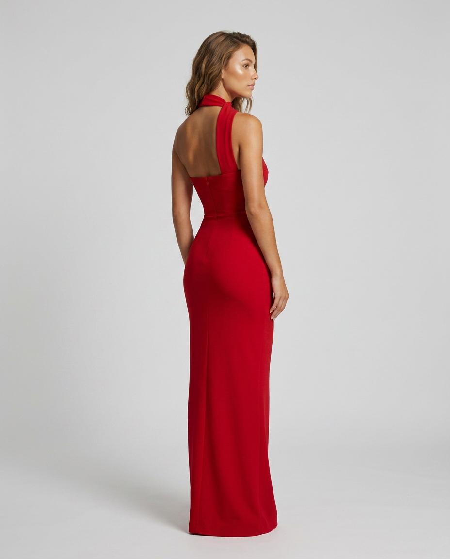Kaivra Halter Dress - Red - Rear-Side