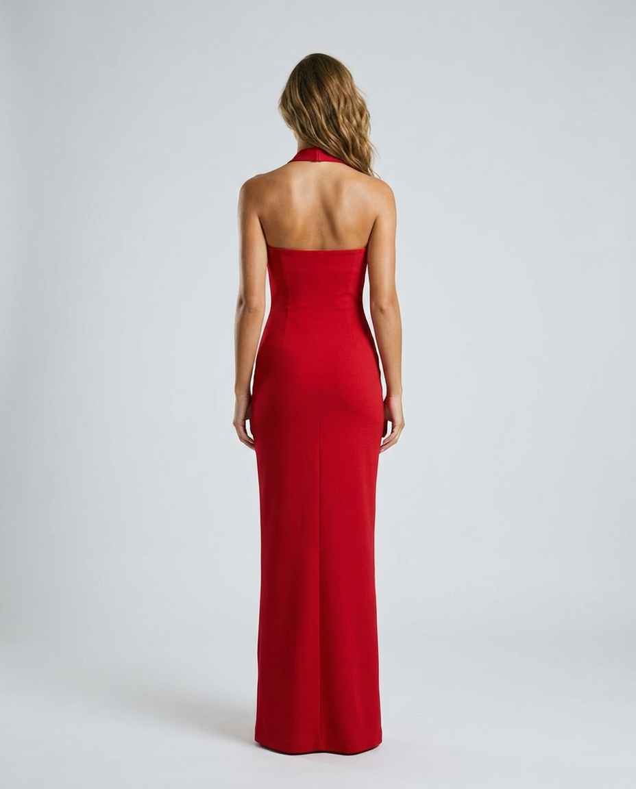 Kaivra Halter Dress - Red - Rear