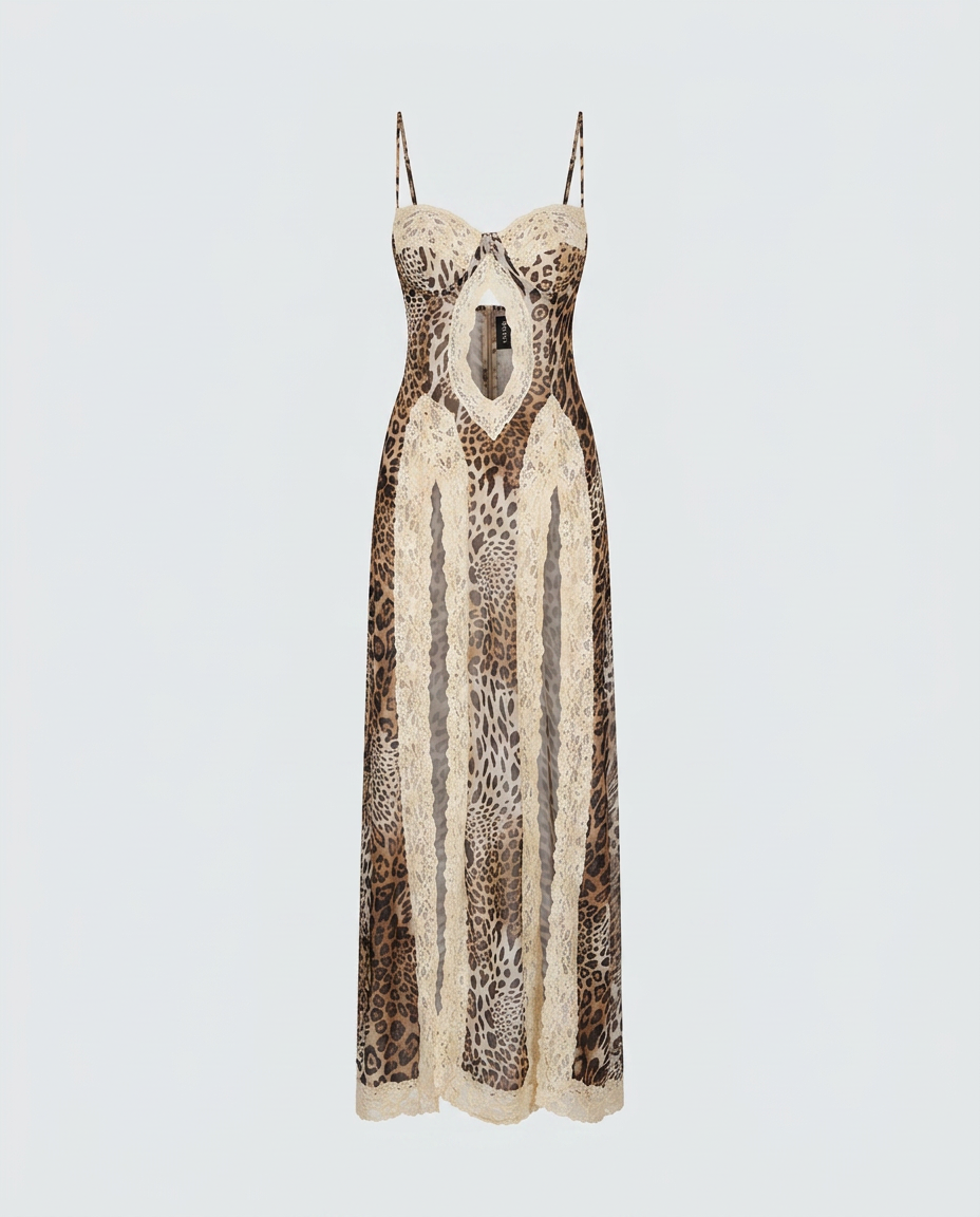 Savara Leopard Lace Dress - Light Brown Leopard - Ghost