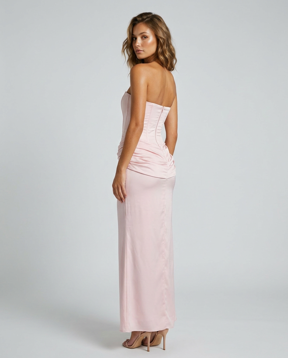 Celvane Satin Corset Dress - Pink - Rear-Side
