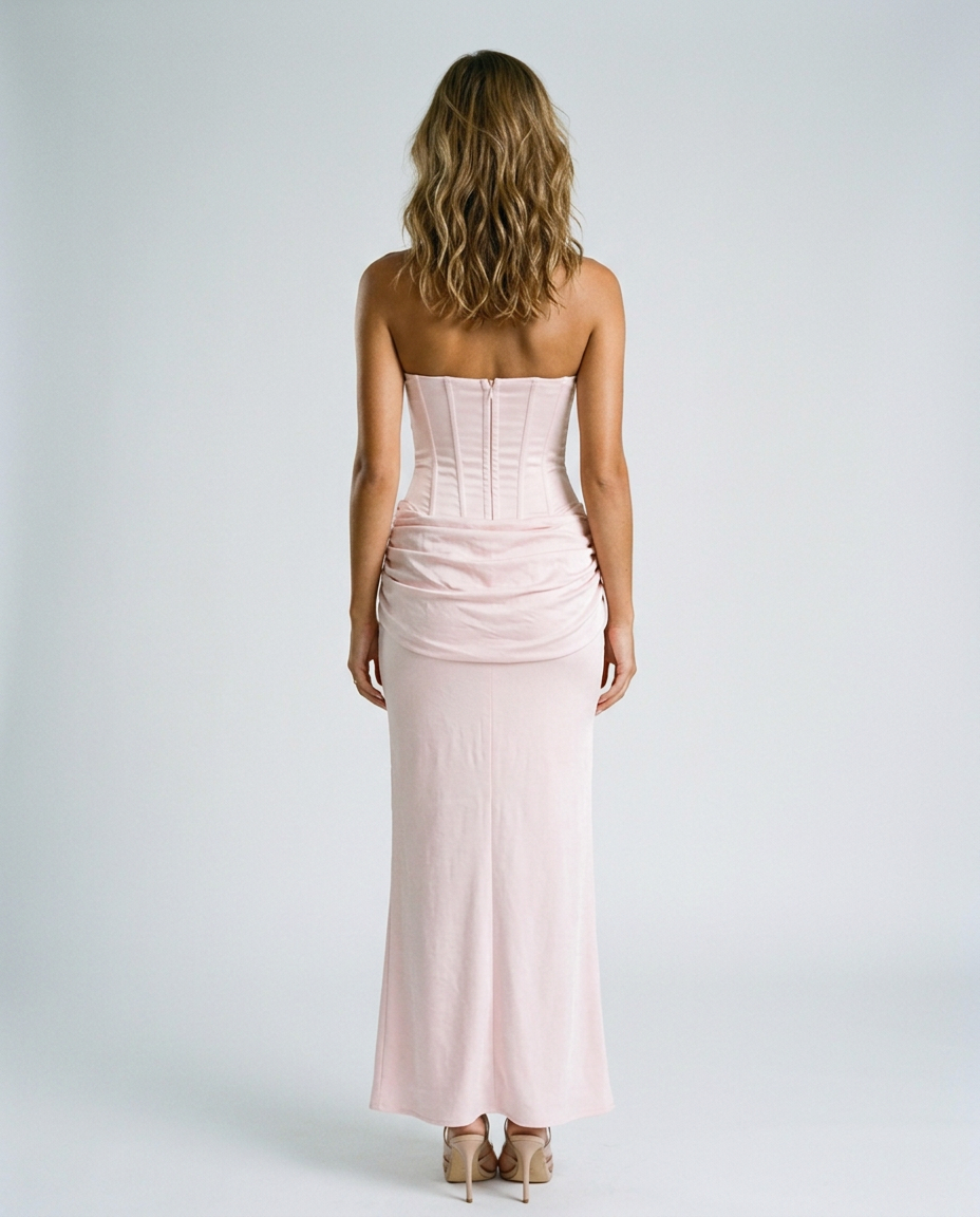 Celvane Satin Corset Dress - Pink - Rear