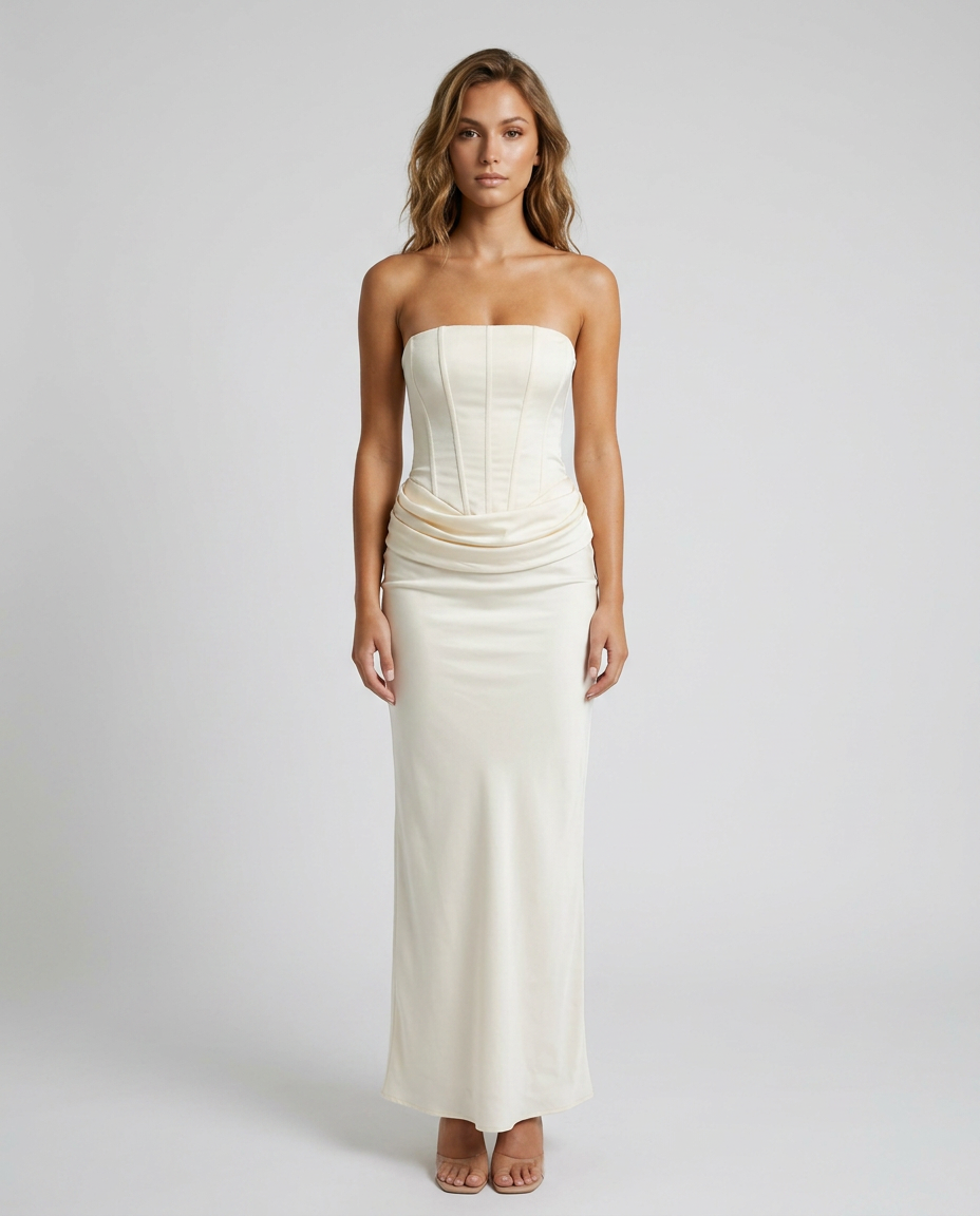 Celvane Satin Corset Dress - Off White - Front