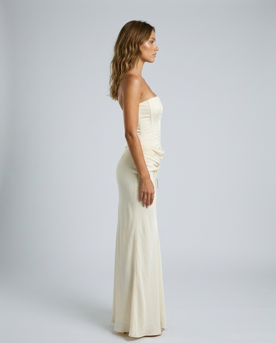 Celvane Satin Corset Dress - Off White - Side