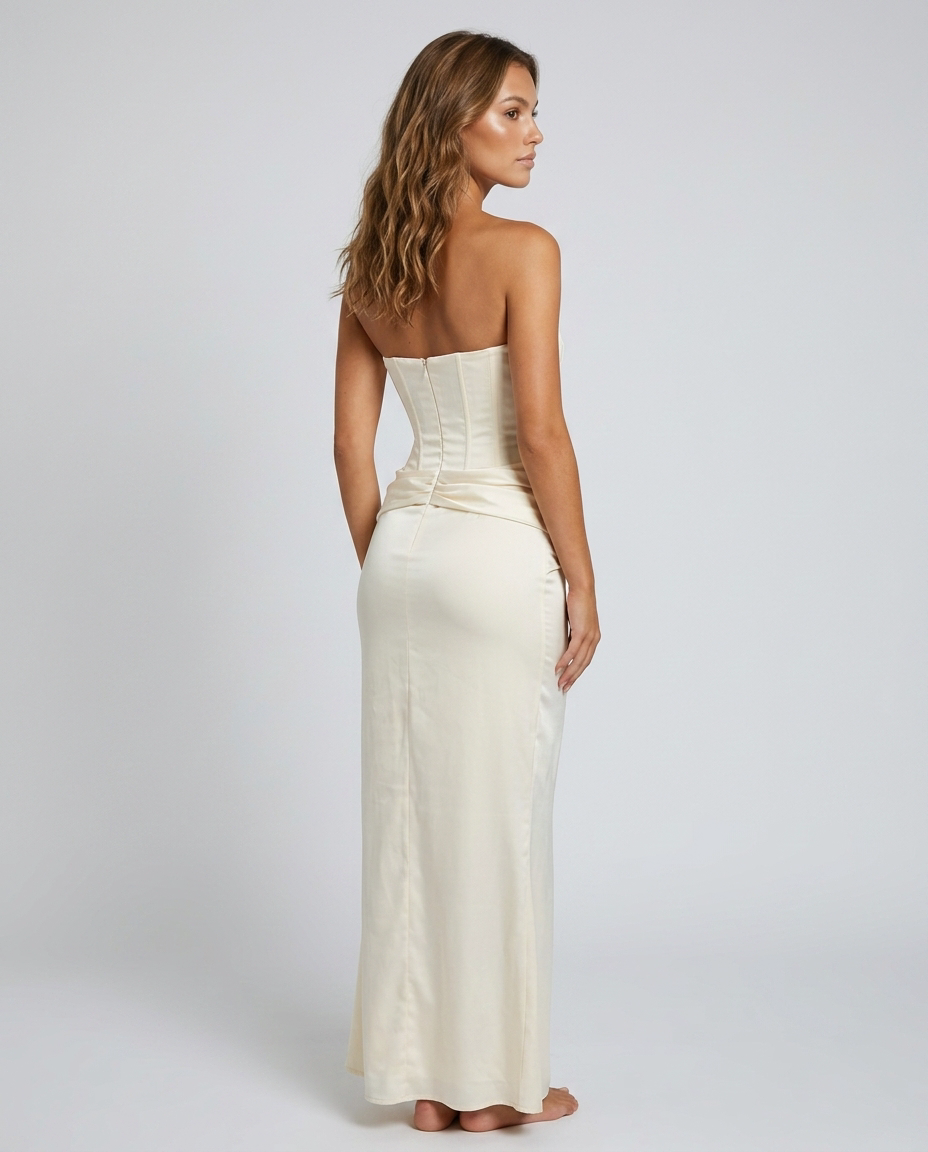 Celvane Satin Corset Dress - Off White - Rear-Side