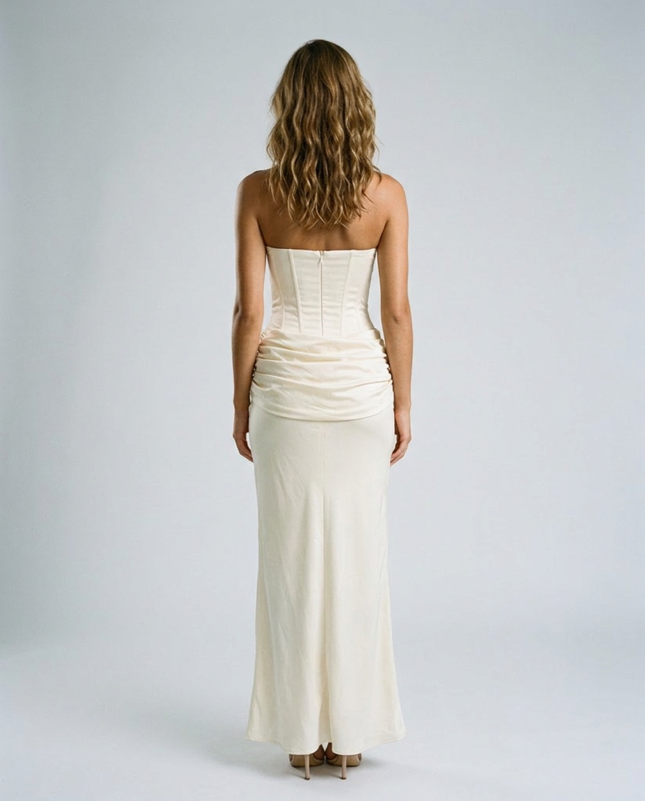 Celvane Satin Corset Dress - Off White - Rear
