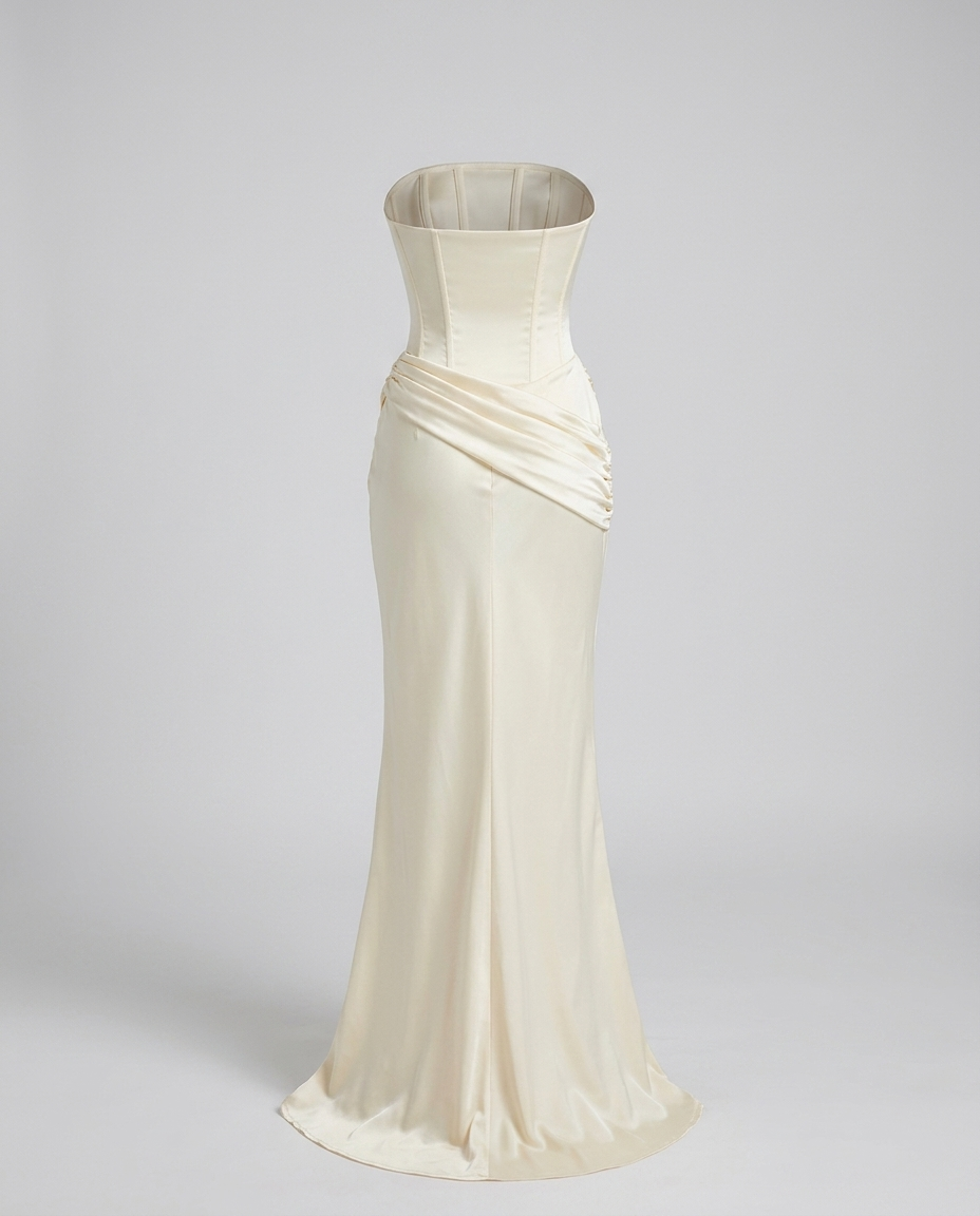 Celvane Satin Corset Dress - Off White - Ghost