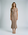 Orsina Polo Fishtail Knit Dress - Khaki - Front