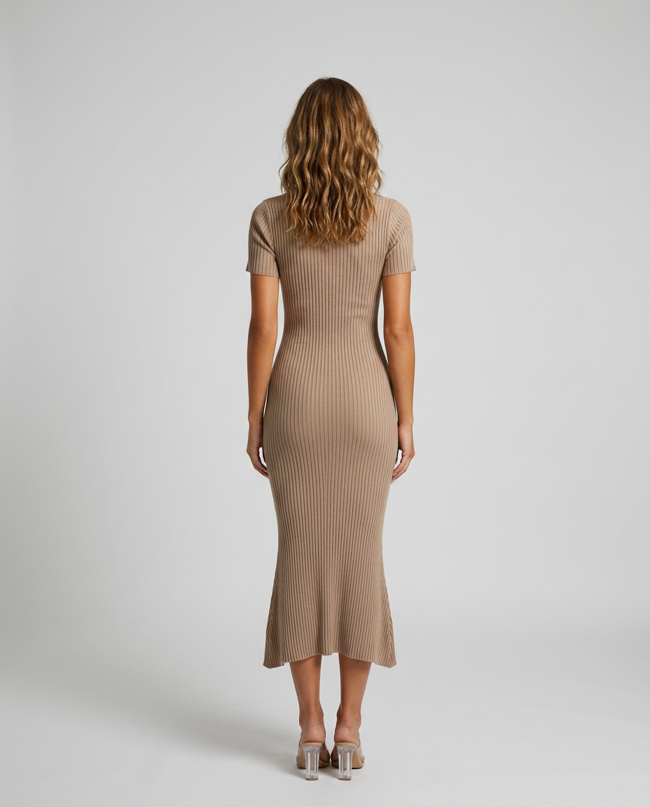 Orsina Polo Fishtail Knit Dress - Khaki - Rear