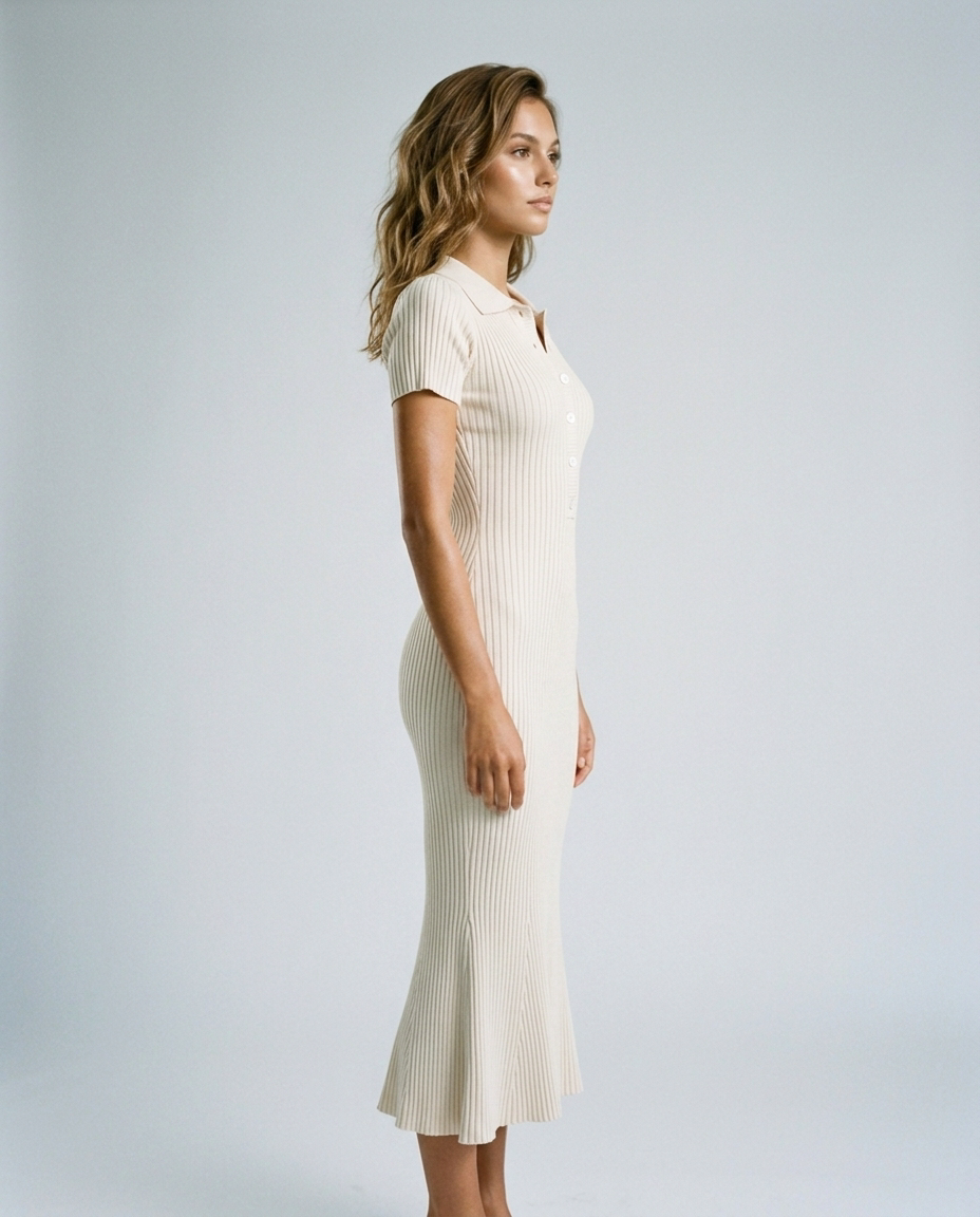 Orsina Polo Fishtail Knit Dress - Creamy-White - Side