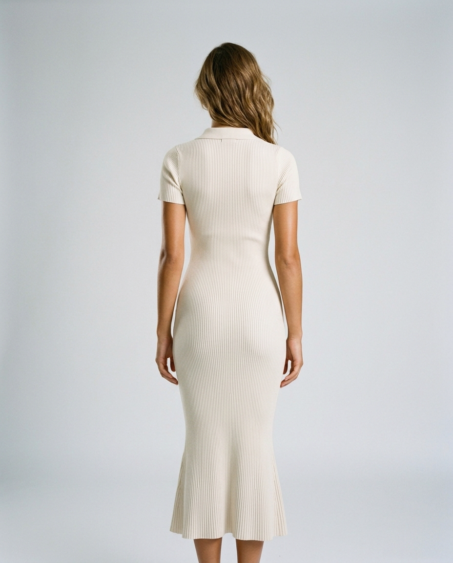 Orsina Polo Fishtail Knit Dress - Creamy-White - Rear