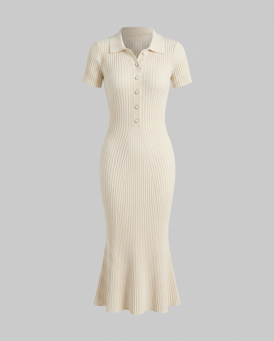 Orsina Polo Fishtail Knit Dress - Creamy-White - Ghost