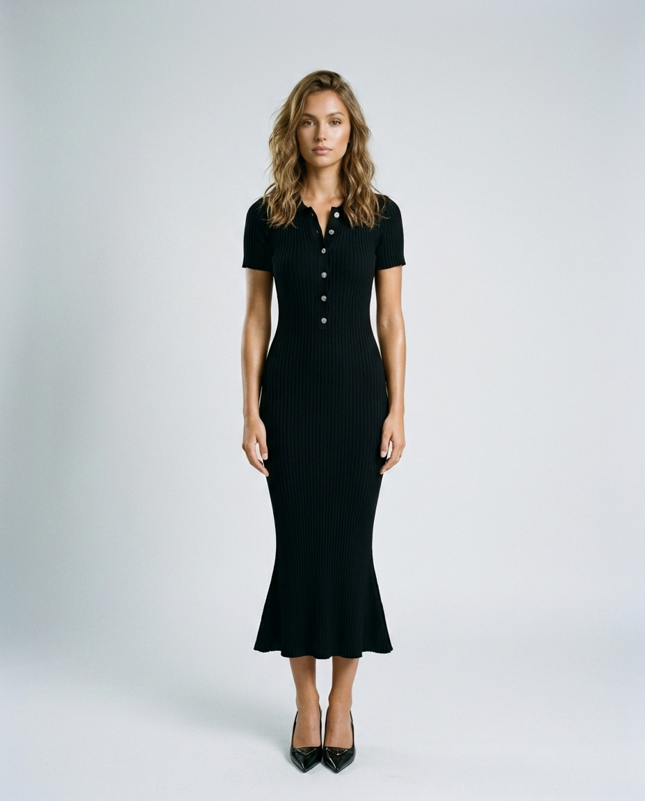 Orsina Polo Fishtail Knit Dress - Black - Front