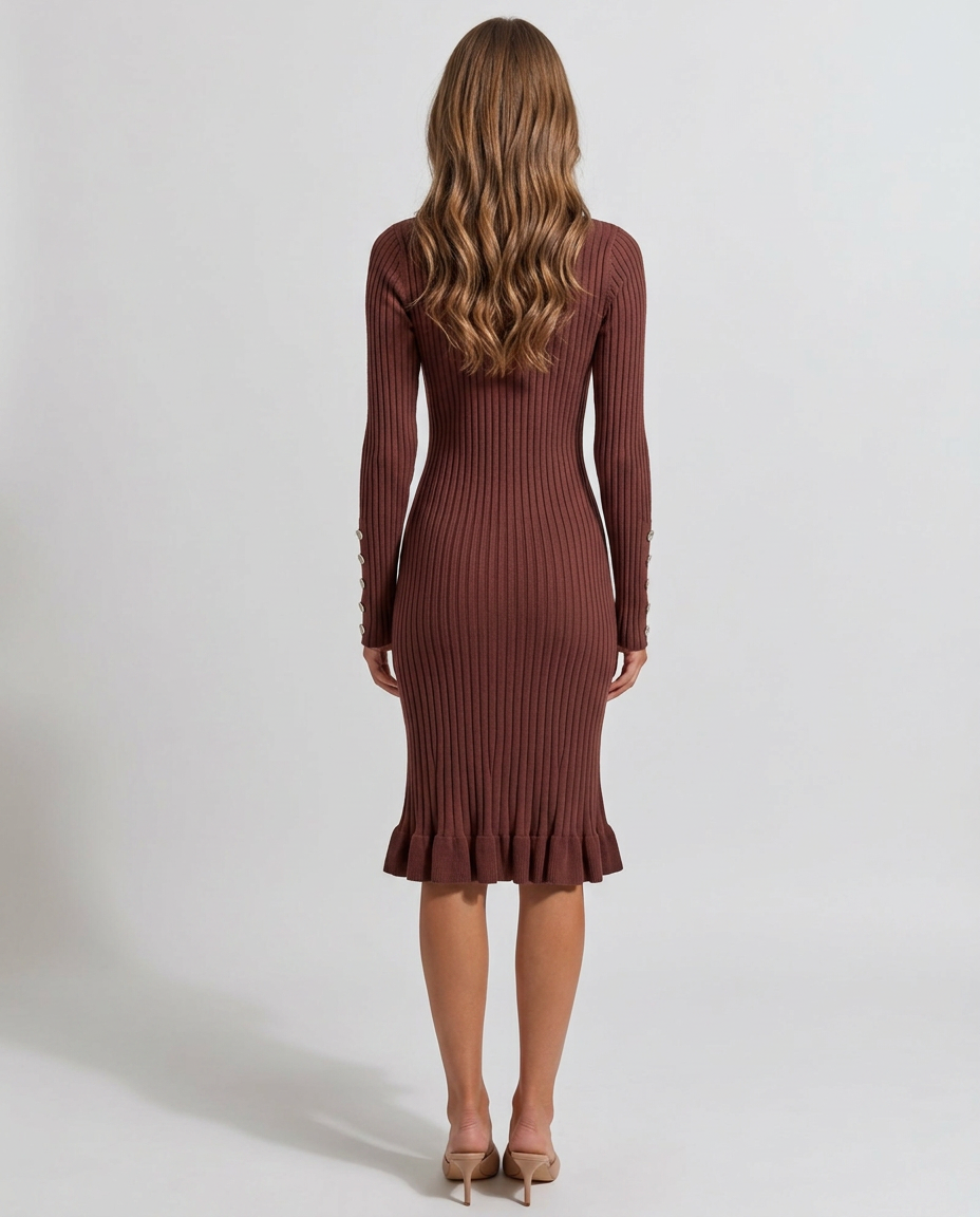 Brielle Knit Mermaid Dress - Brown - Rear