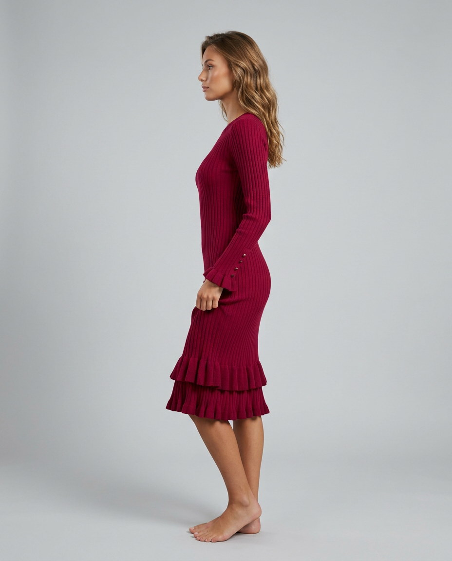 Brielle Knit Mermaid Dress - Wine Red - Side