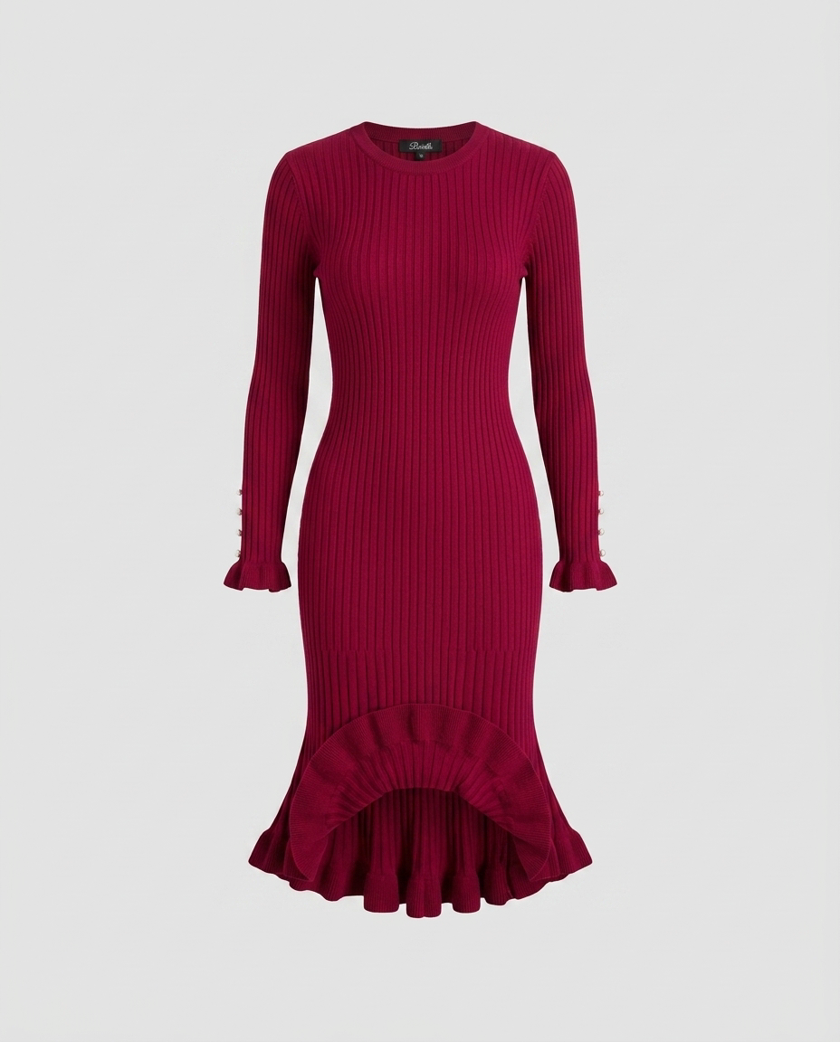 Brielle Knit Mermaid Dress - Wine Red - Ghost