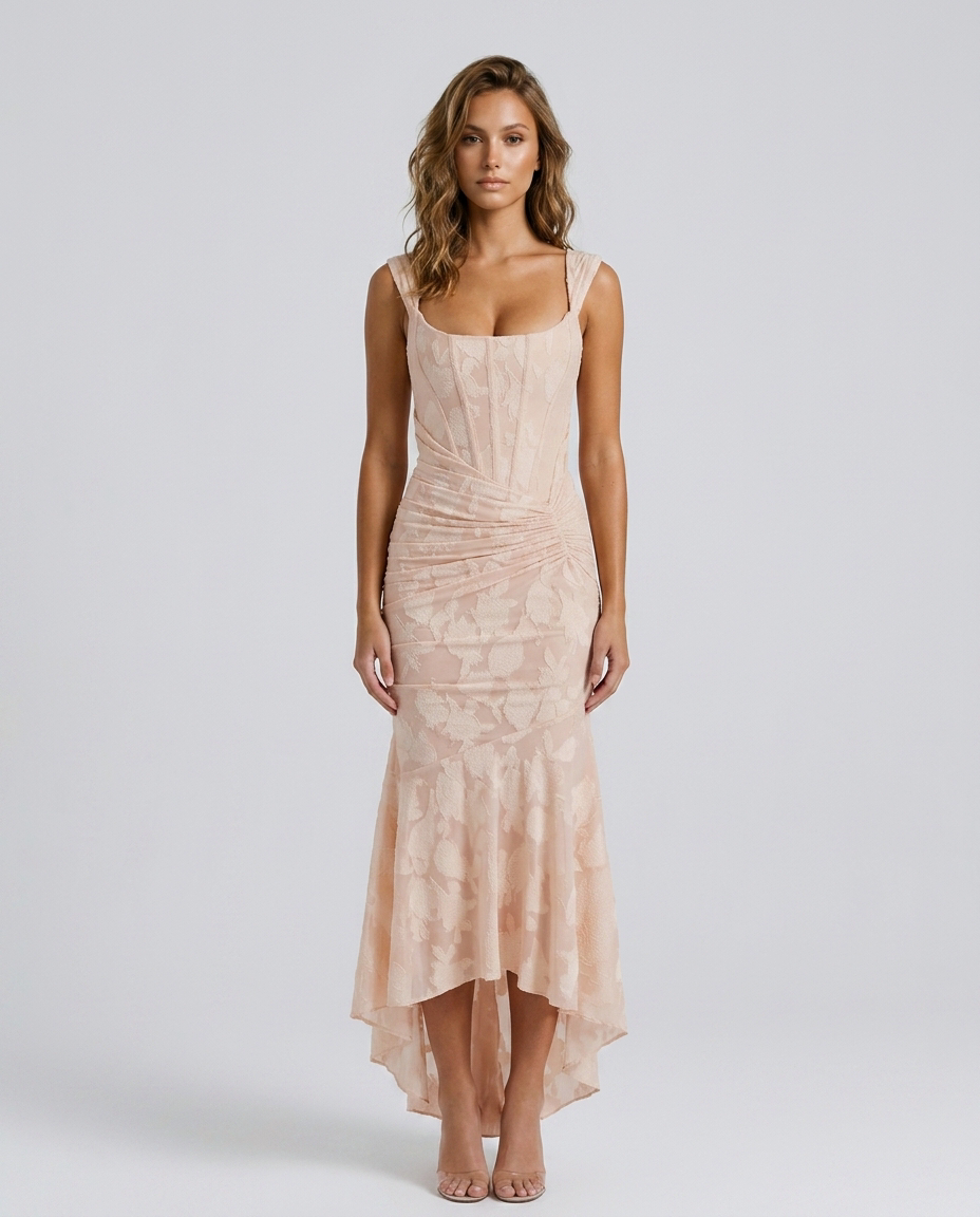 Evarra Corset Backless Dress - Champagne - Front