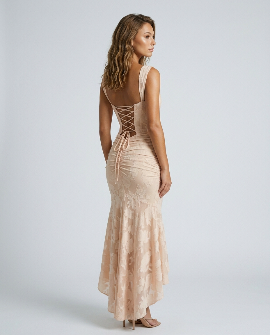 Evarra Corset Backless Dress - Champagne - Rear-Side