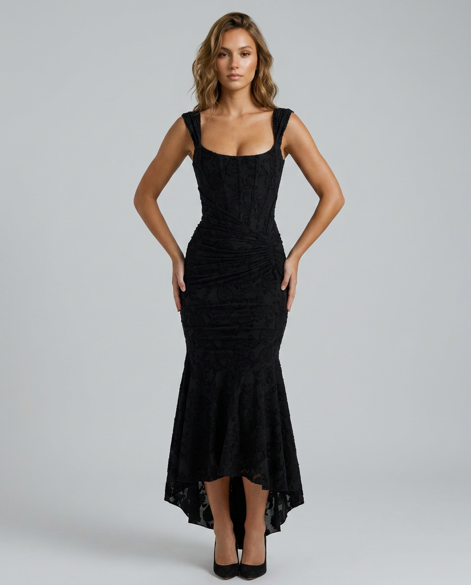Evarra Corset Backless Dress - Black - Front