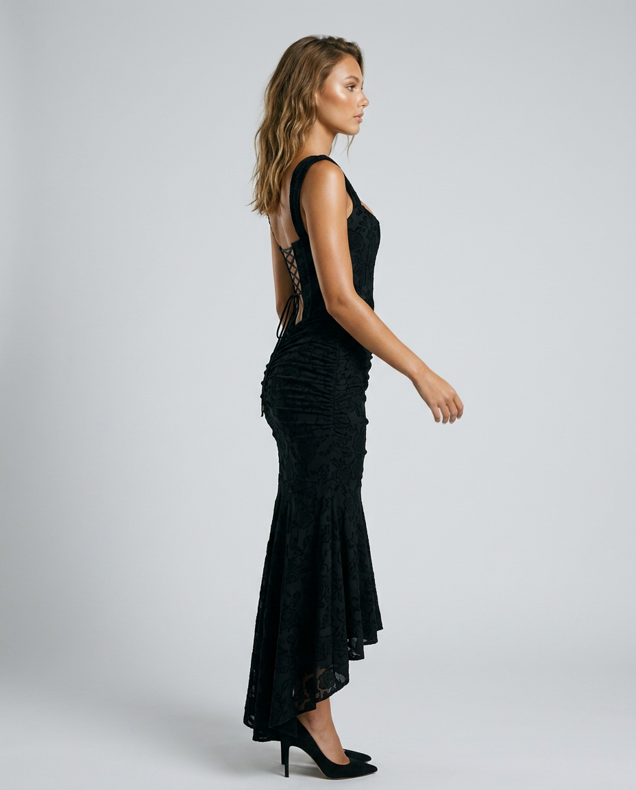 Evarra Corset Backless Dress - Black - Side