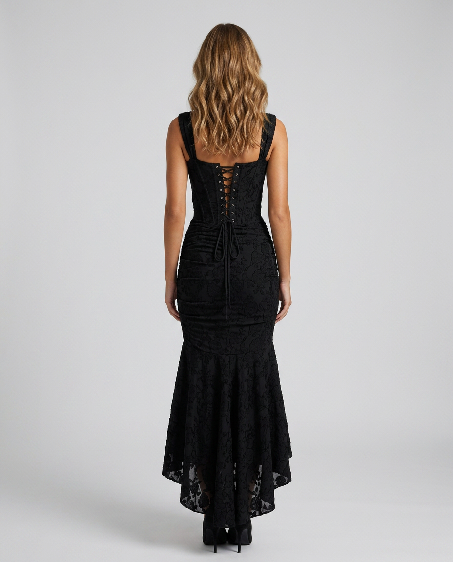 Evarra Corset Backless Dress - Black - Rear