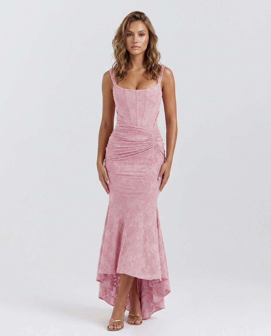 Evarra Corset Backless Dress - Pink - Front