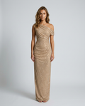 Orlisse Rhinestone Evening Gown - Gold - Front