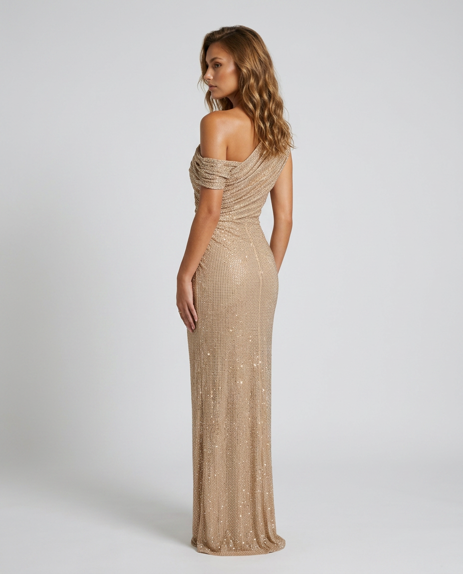 Orlisse Rhinestone Evening Gown - Gold - Rear-Side
