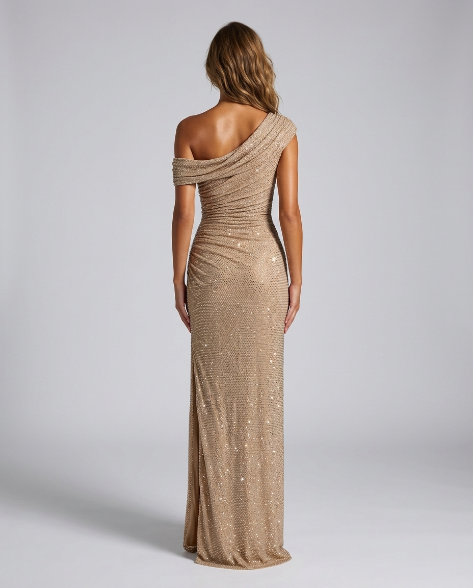 Orlisse Rhinestone Evening Gown - Gold - Rear
